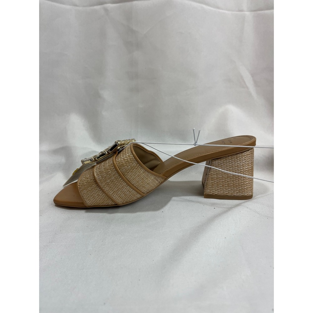 A New Day Womens Raffia Crystal Buckle Block Heel Slide Sandals Tan Size 9.5 - Picture 5 of 6